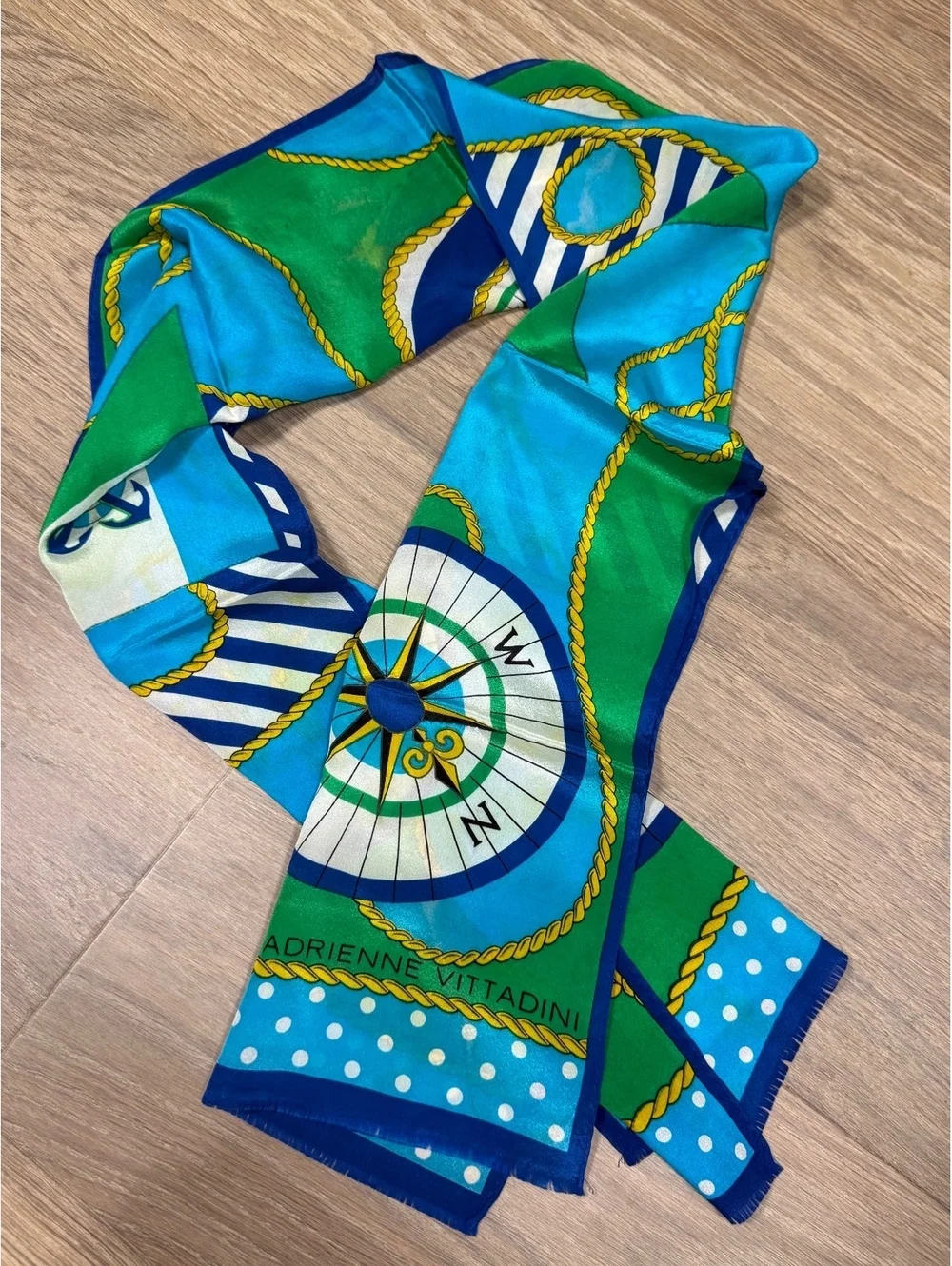 Vintage Adrienne Vittadini Nautical Print Scarf with Compass and Flags